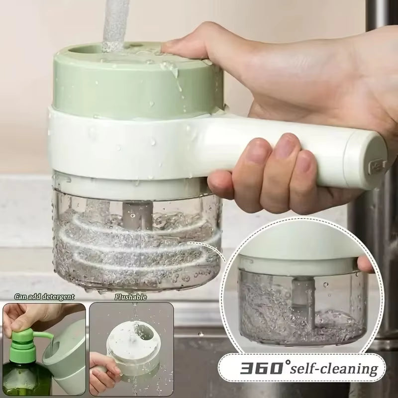 4 in 1 Electric Vegetable Cutter Set Portable Mini Wireless Food Processor Slicer Garlic Chili Meat Garlic Chopper with Brush