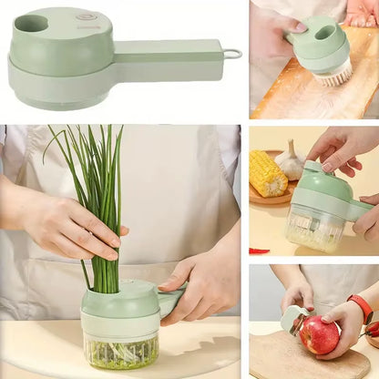 4 in 1 Electric Vegetable Cutter Set Portable Mini Wireless Food Processor Slicer Garlic Chili Meat Garlic Chopper with Brush