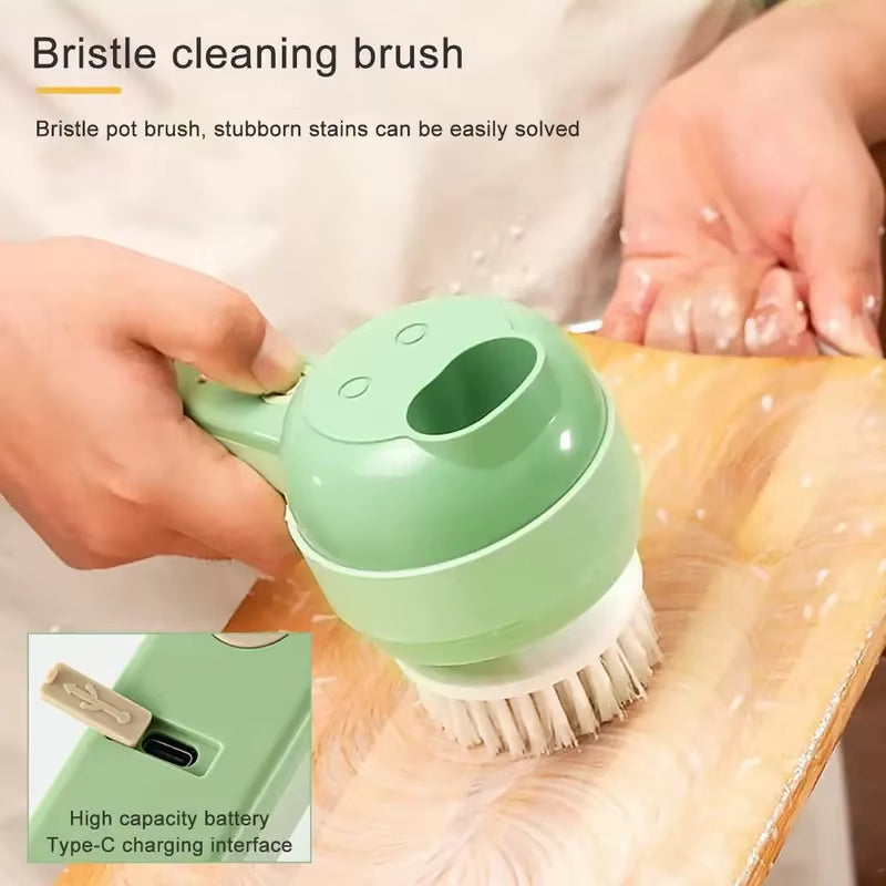 4 in 1 Electric Vegetable Cutter Set Portable Mini Wireless Food Processor Slicer Garlic Chili Meat Garlic Chopper with Brush