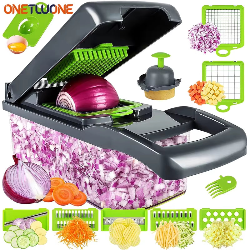 13 in 1 Vegetable Chopper,Pro Onion Chopper,Kitchen Vegetable Slicer Dicer Cutter,Carrot and Garlic Chopper with Container